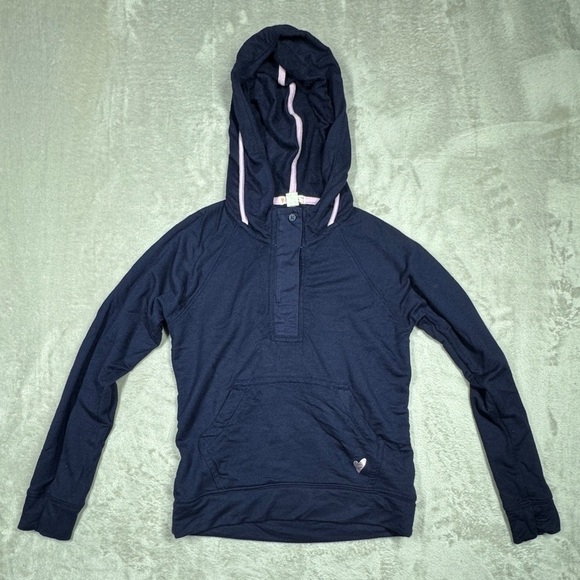 Crewcuts J.Crew Girls Supersoft Half Zip Hoodie Navy Blue Purple Pullover 6/7 - Picture 1 of 16